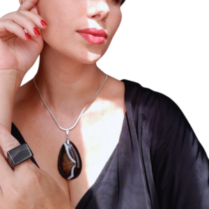 Colar Elegance com Pingente Ônix Sardônix corrente em Prata - Imagem 1