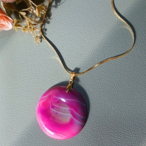 Colar Ágata Rosa Corrente Lamina fina - Imagem 2