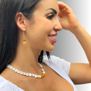Conjunto- Choker+ Brinco de Calcita Amarela e Citrino - Imagem 1