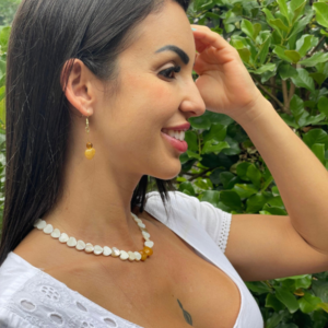 Conjunto Solaris-  Choker + Brinco de Calcita Amarela e Citrino - Imagem 1