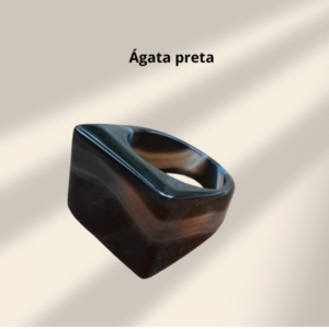 Anel de Ágata Preta 100% Pedra natural - Aro 22 mm - Imagem 1